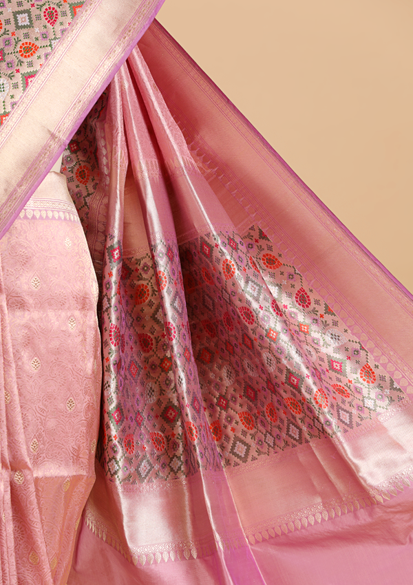 Light Pink Brocade Saree In Silk