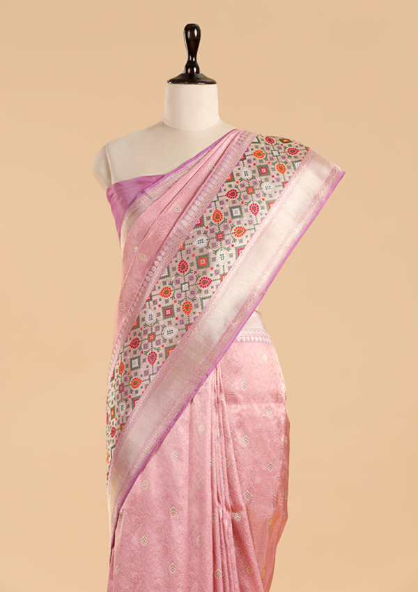 Light Pink Brocade Saree In Silk