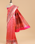 Coral Pink Brocade Saree In Silk