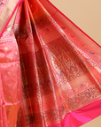 Coral Pink Brocade Saree In Silk