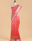 Coral Pink Brocade Saree In Silk