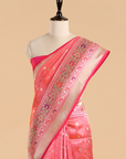 Coral Pink Brocade Saree In Silk