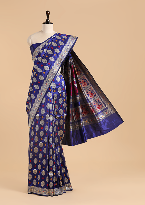 Royal Blue Butta Saree in Silk