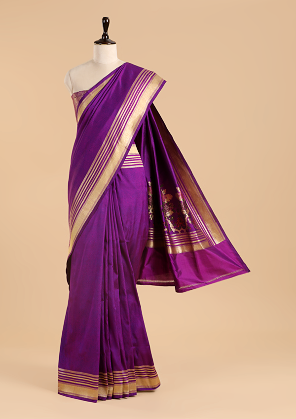 Purple Plain Saree in Silk