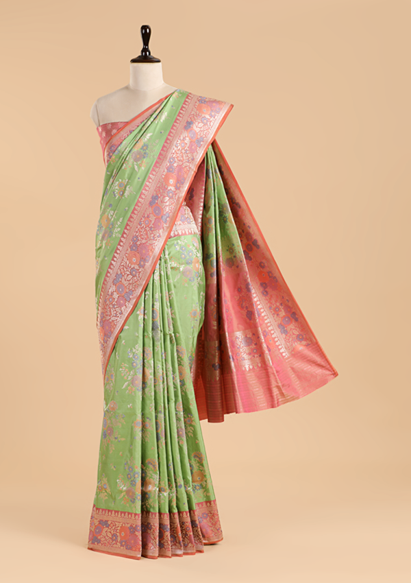 Green Jaal Saree in Silk