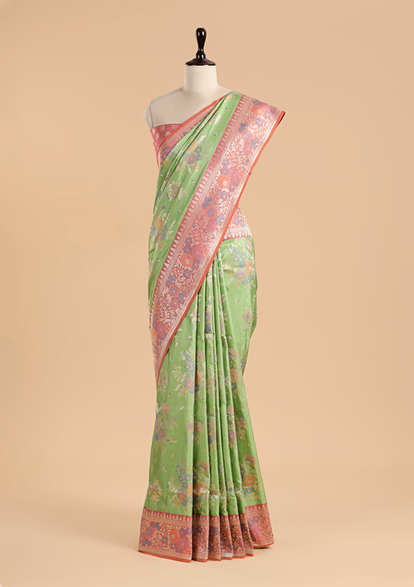 Green Jaal Saree in Silk