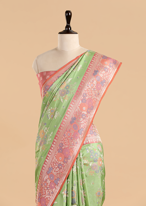 Green Jaal Saree in Silk