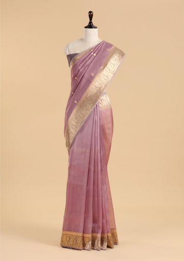 Mauve Butti Saree in Kora Silk