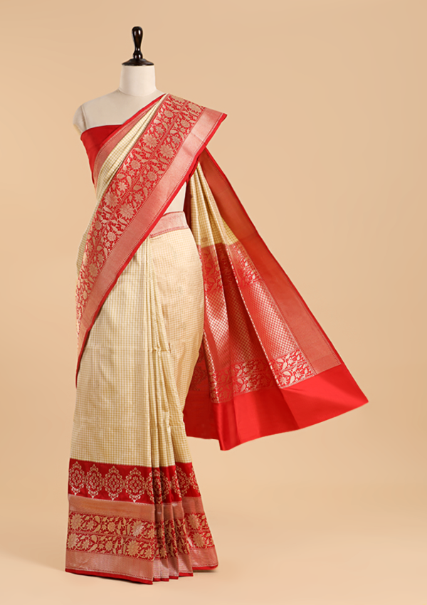 Off White Butti Saree in Silk