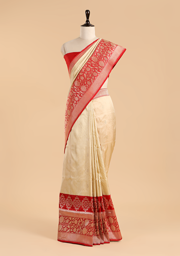 Off White Butti Saree in Silk