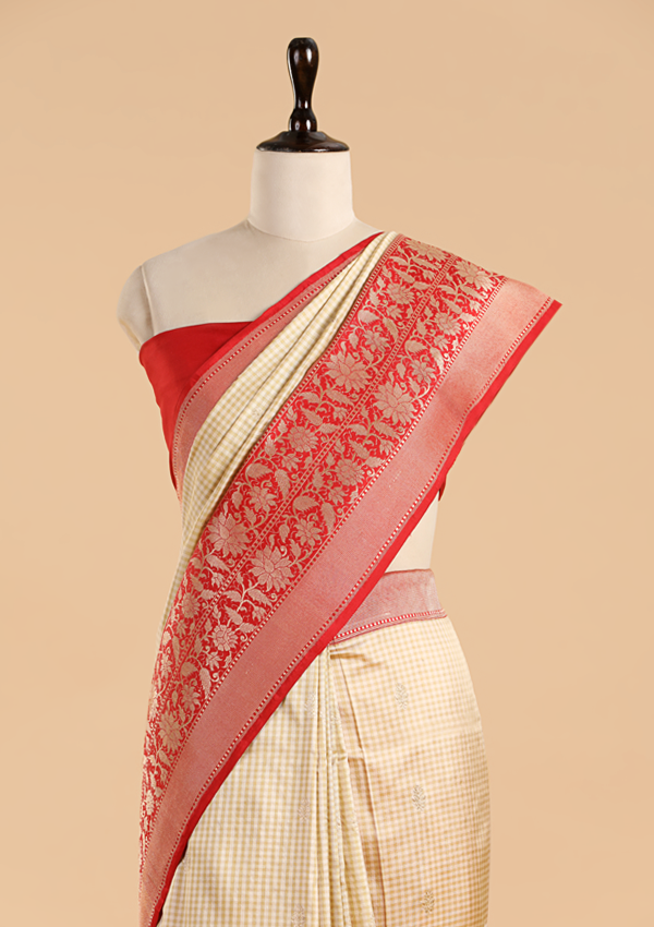 Off White Butti Saree in Silk