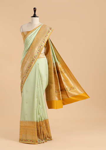 Pista Green Butti Saree in Silk