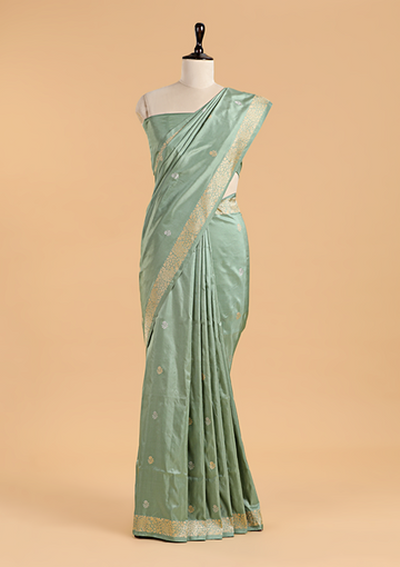 Pista Green Butti Saree in Silk