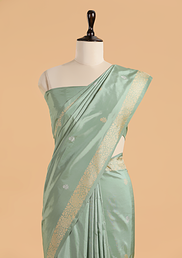 Pista Green Butti Saree in Silk