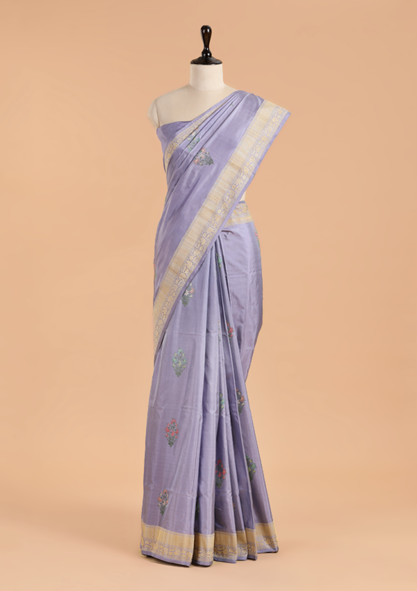 Mauve without Zari Butta Saree in Silk