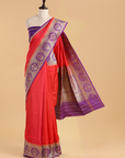 Red Plain Saree in Silk