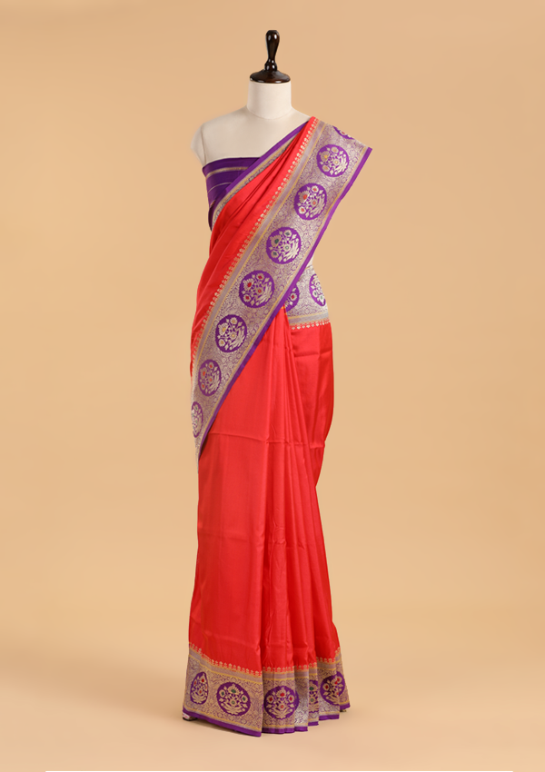 Red Plain Saree in Silk