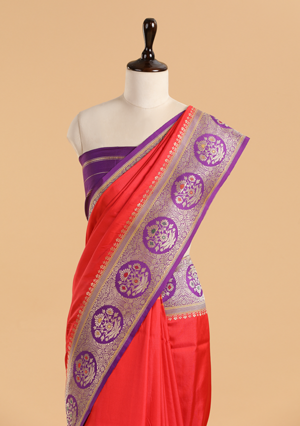 Red Plain Saree in Silk