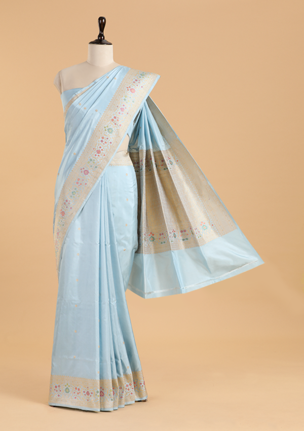 Sky Blue Butti Saree in Silk