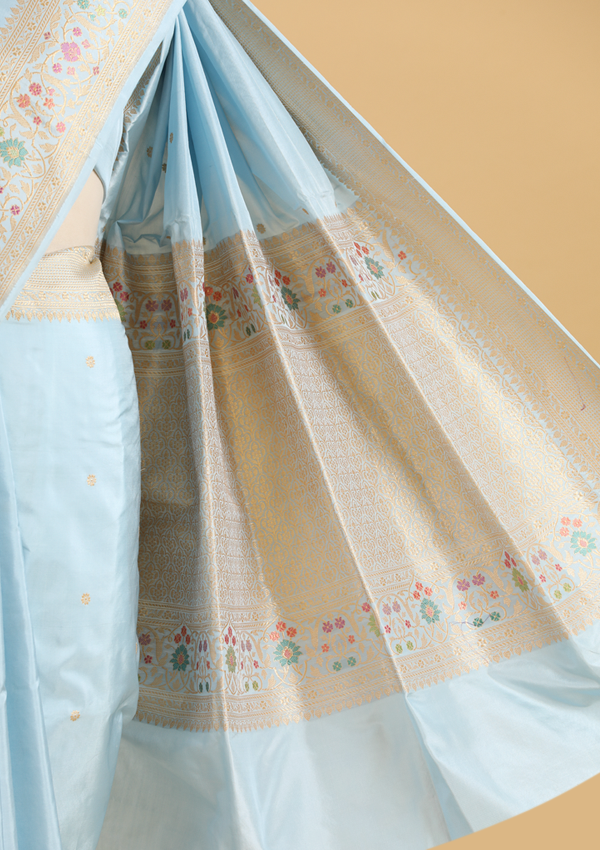 Sky Blue Butti Saree in Silk