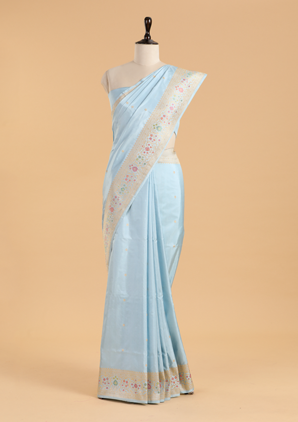 Sky Blue Butti Saree in Silk