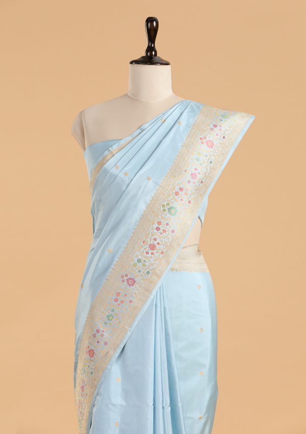 Sky Blue Butti Saree in Silk