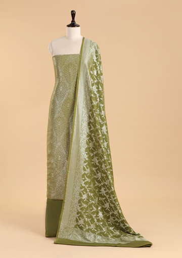 Olive Green Jaal Dress in Georgette Tussar