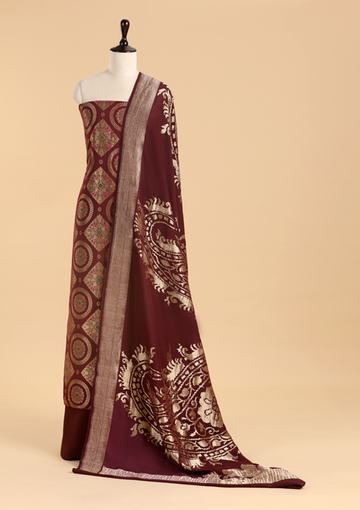 Maroon Jaal Dress in Georgette Tussar