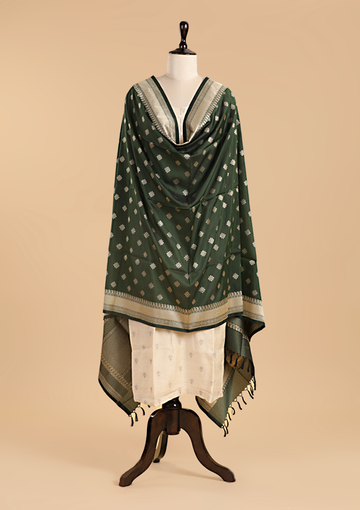 Bottle Green Butti Dupatta in Silk