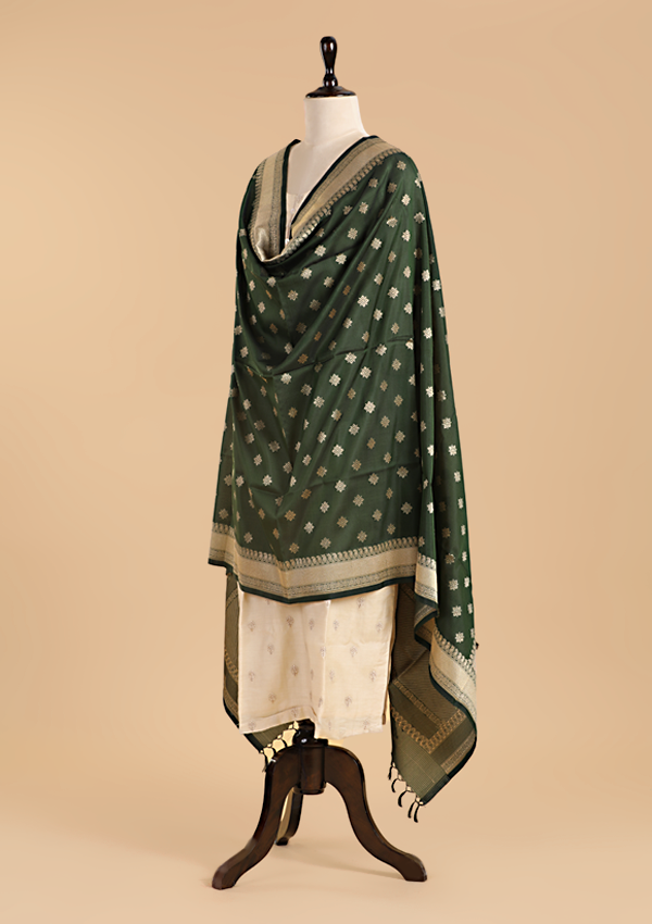 Bottle Green Dupatta in Silk