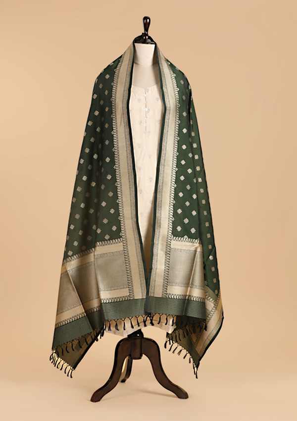 Bottle Green Dupatta in Silk