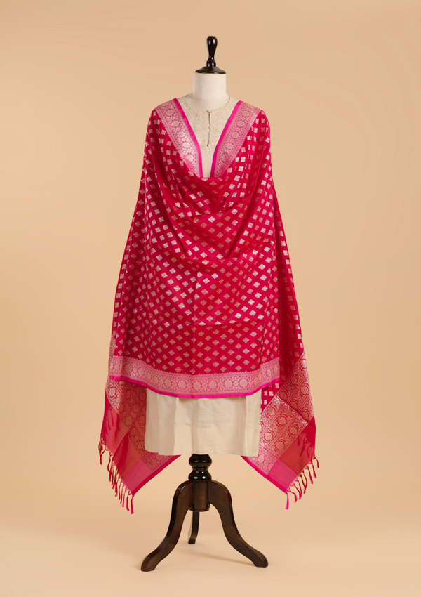 Red Butti Dupatta in Silk