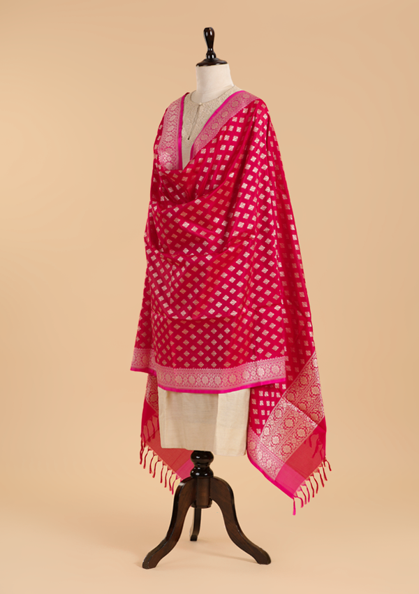 Red Butti Dupatta in Silk