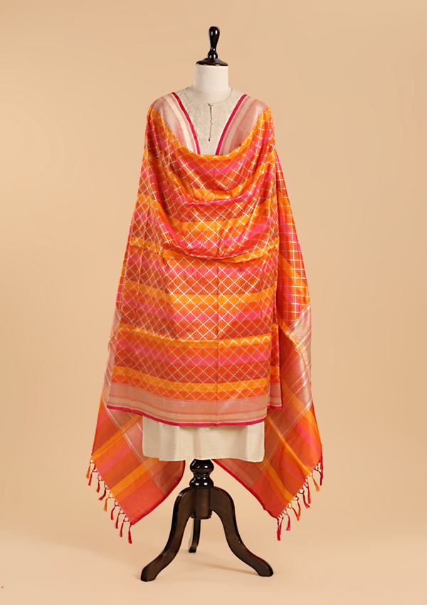 Orange Rangkat Dupatta in Silk