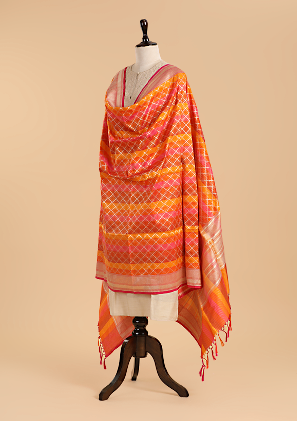 Orange Rangkat Dupatta in Silk