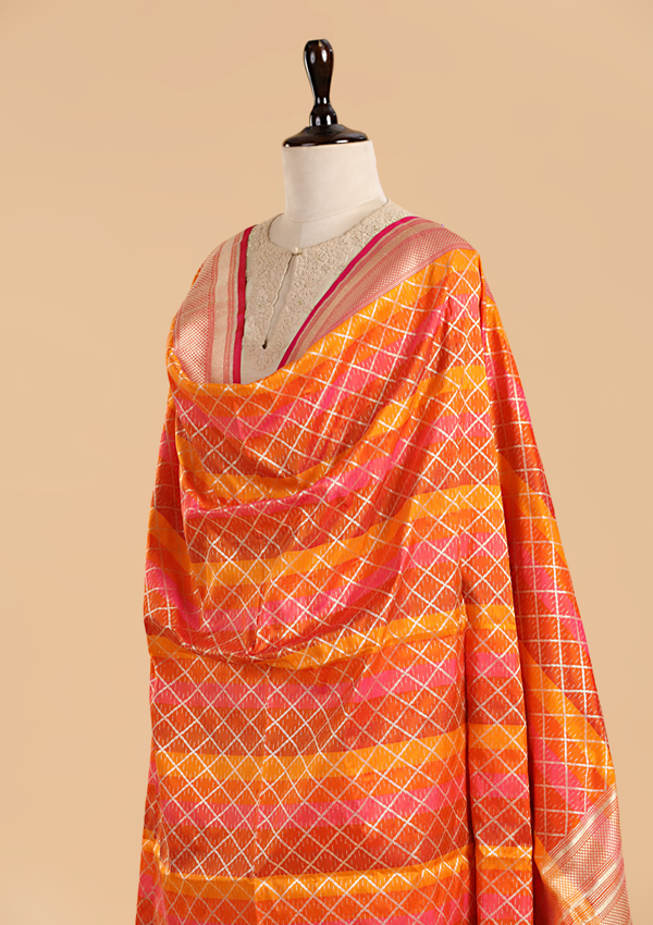 Orange Rangkat Dupatta in Silk