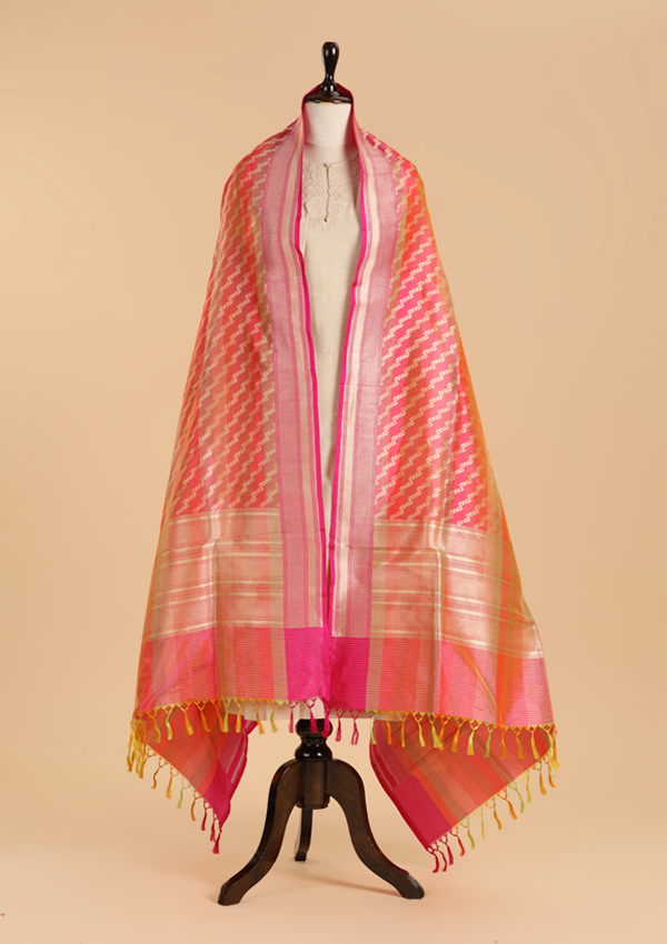 Gajar Pink Rangkat Dupatta in Silk