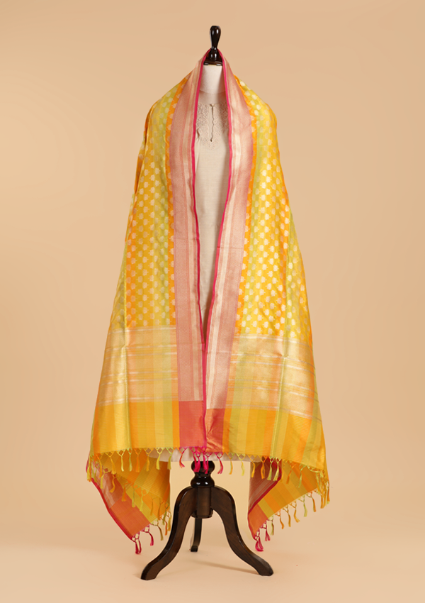 Lemon Yellow Rangkat Dupatta in Silk