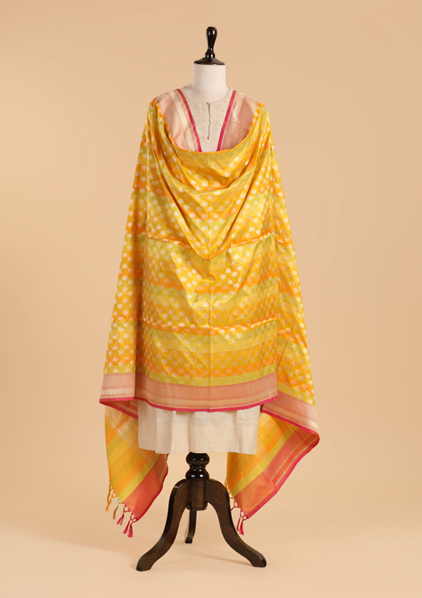 Lemon Yellow Rangkat Dupatta in Silk