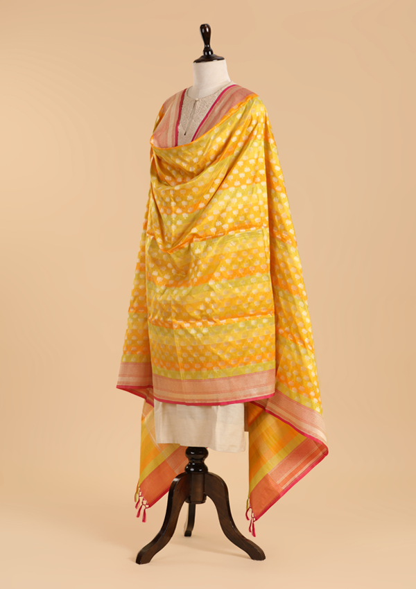 Lemon Yellow Rangkat Dupatta in Silk