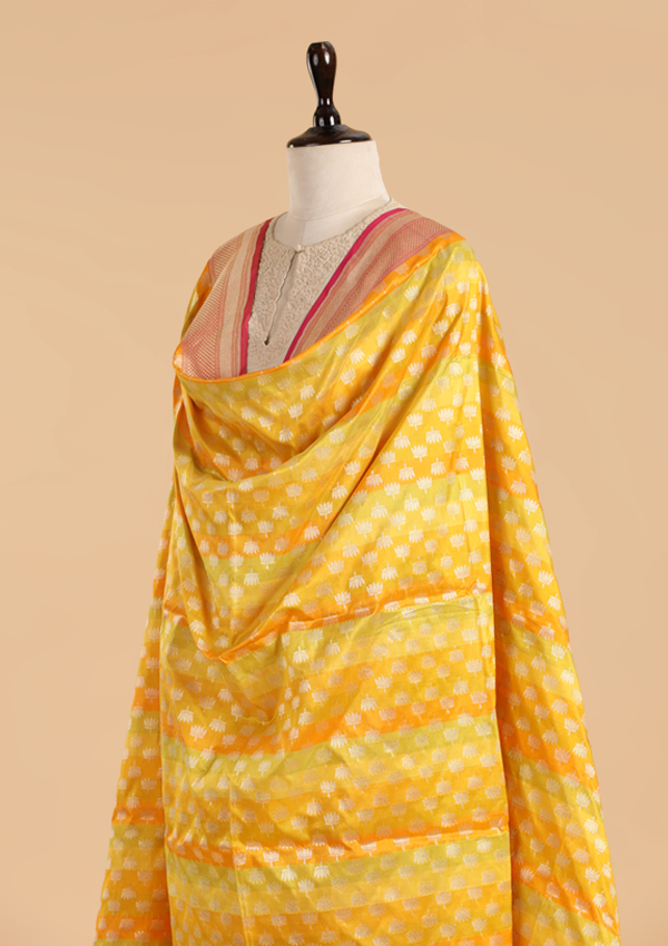 Lemon Yellow Rangkat Dupatta in Silk