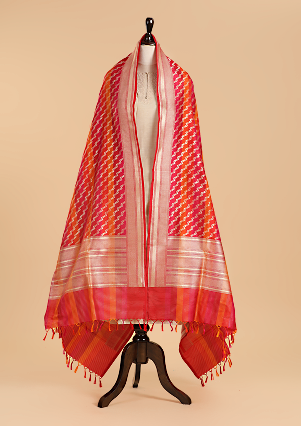 Red Rangkat Dupatta in Silk