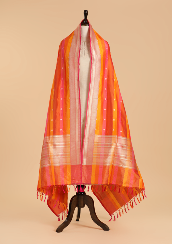 Orange Rangkat Dupatta in Silk