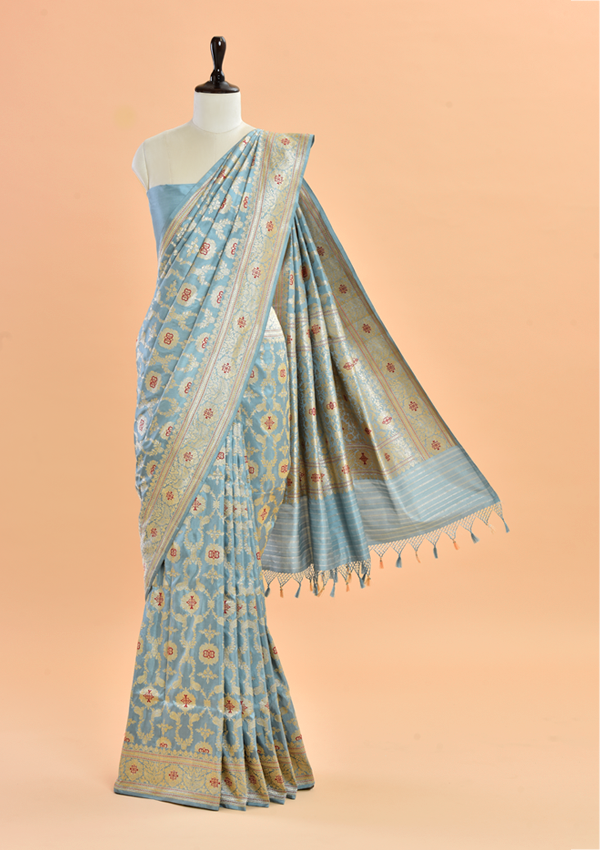 Sky Blue Jaal  Saree in Silk