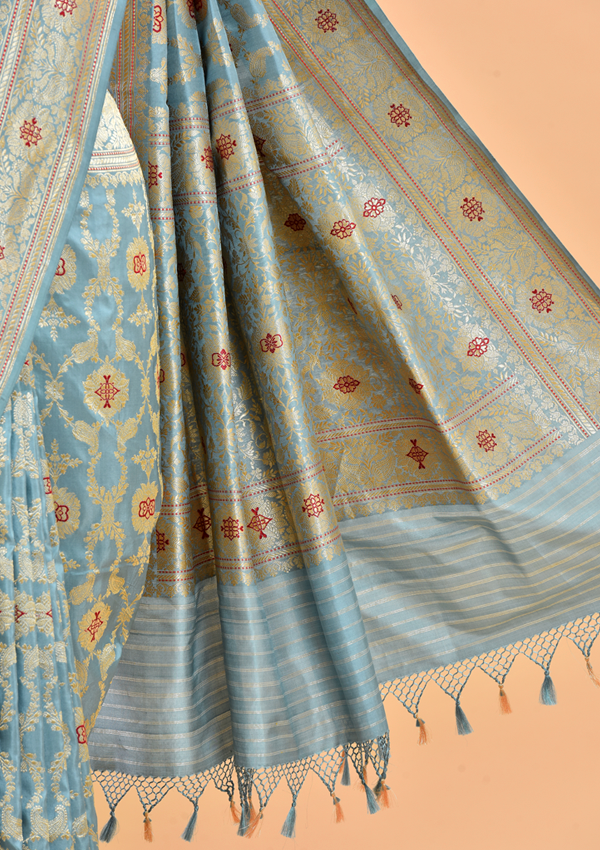 Sky Blue Jaal  Saree in Silk