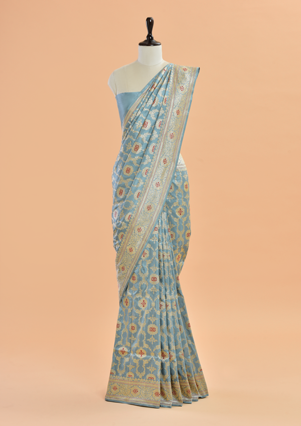 Sky Blue Jaal  Saree in Silk