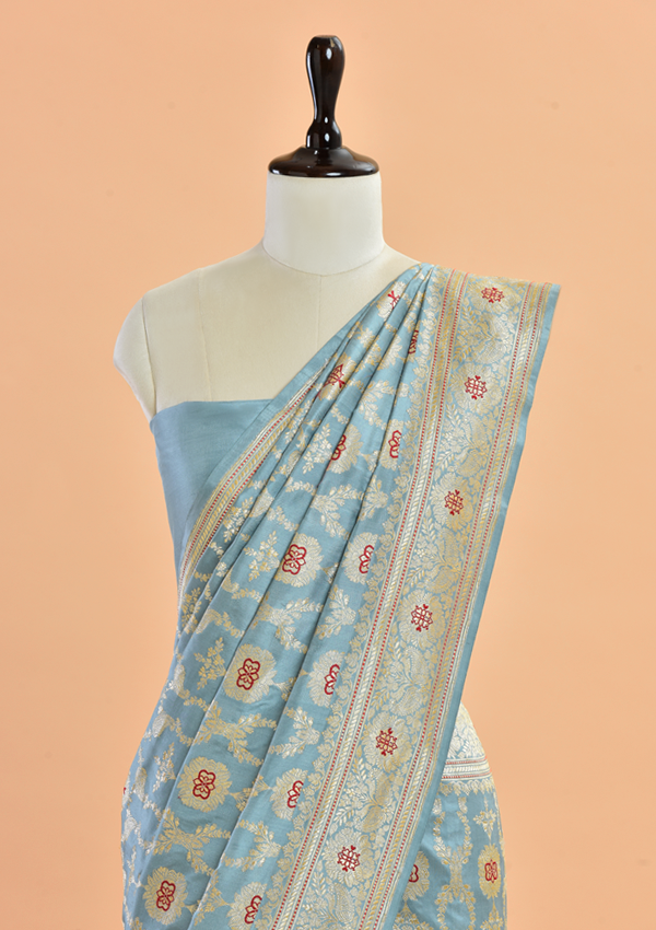 Sky Blue Jaal  Saree in Silk