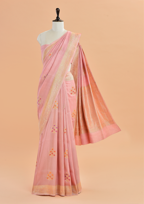 Peach Butta Saree in Georgette Tussar