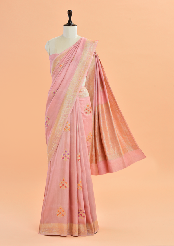 Peach Butta Saree in Georgette Tussar