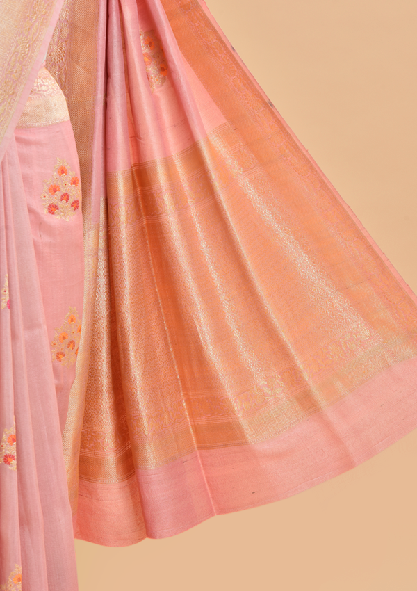 Peach Butta Saree in Georgette Tussar